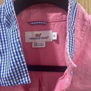 Vineyard Vines Pink Shirt with Blue Check Collar